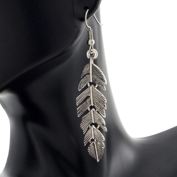 Cate & Chloe Kristina "Magnificent" Antique Silver Feather Drop Earrings - Picture 4 of 4